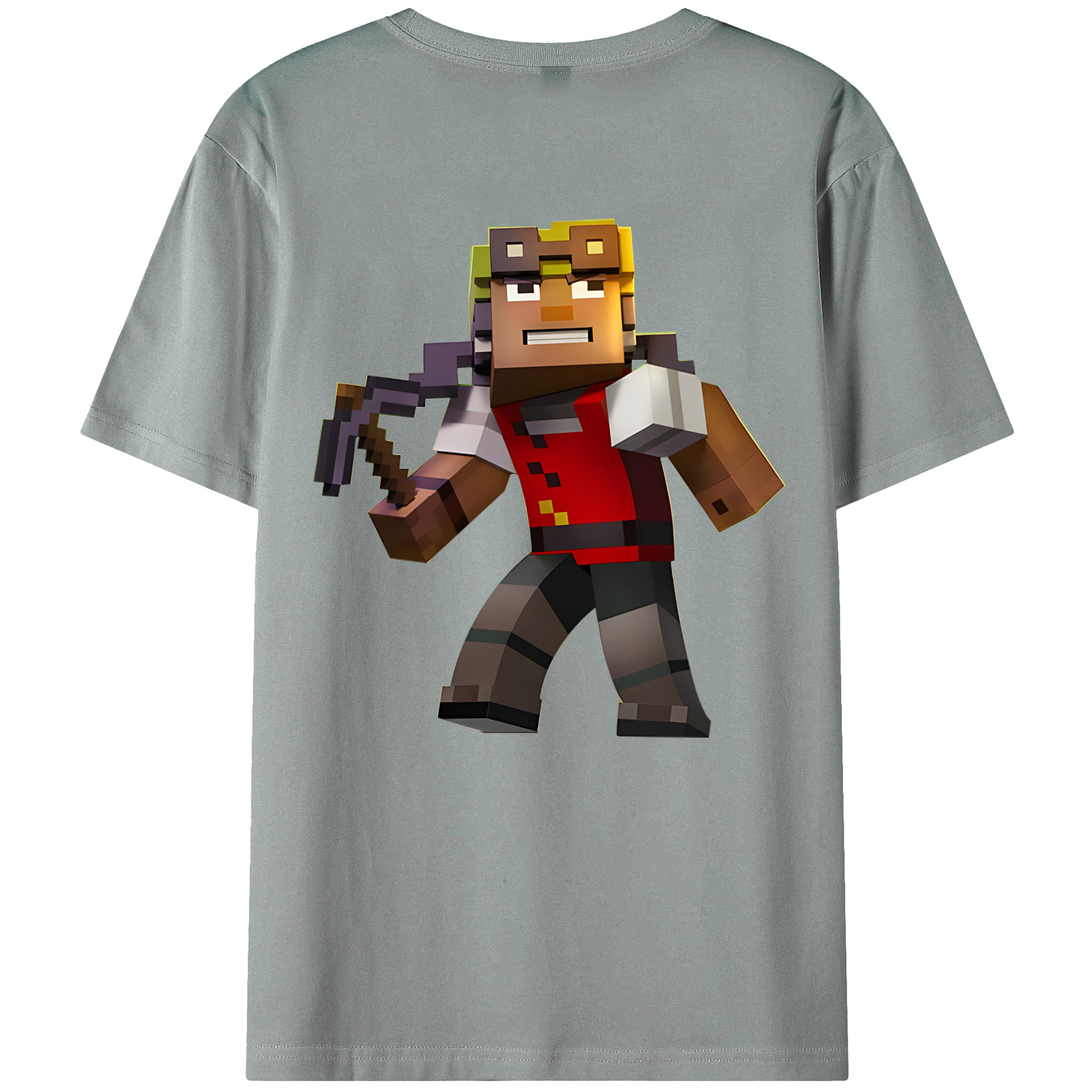 （画像用） マインクラフト ブロックの世界 Minecraft MC Block world 綿100％ メンズ半袖Tシャツ（バックプリント） 通気性